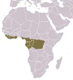 Map showing the range of a host for I. sanghae, the black-bellied pangolin
