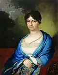 Wife, Melaniya Golubtsova, in a portrait by Borovikovskiy