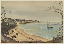 Painting of a boat floating in the bay at Sorrento, Victoria