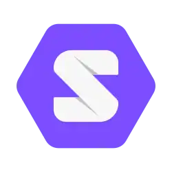 A purple hexagon with a stylized letter S in the center.