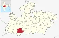 Location of Khandwa district in Madhya Pradesh