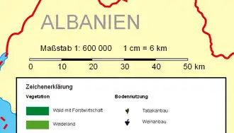 Image 9A bar scale with the nominal scale expressed as "1:600 000", meaning 1 cm on the map corresponds to 600,000 cm=6 km on the ground. (from Scale (map))