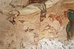 Detail of the Nativity, the two midwives bathing Jesus