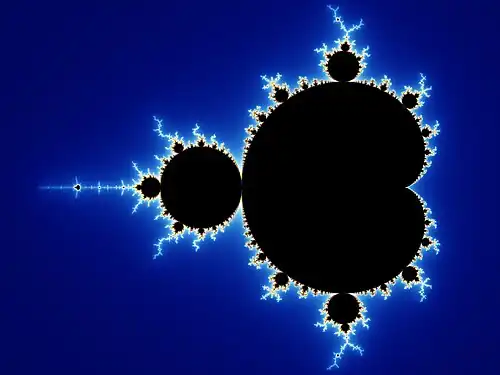 Rendered geometric fractal of a black shape against a blue background