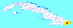 Manuel Tames municipality (red) within Guantánamo Province (yellow) and Cuba