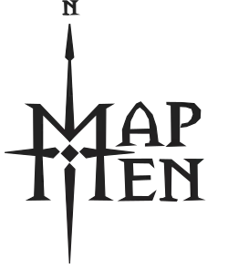 The logo for map men, made by combining a capital M with a compass, with 'AP' and 'EN' on its right on two levels.