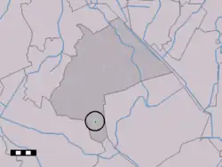 The village centre (dark green) and the statistical district (light green) of Schoonloo in the municipality of Aa en Hunze.