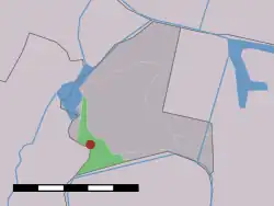 The village (dark red) and the statistical district (light green) of Haarlemmerliede in the former municipality of Haarlemmerliede en Spaarnwoude.