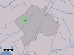 The village centre (dark green) and the statistical district (light green) of Vledder in the municipality of Westerveld.