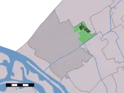 The village (dark green) and the statistical district (light green) of Wateringen in the municipality of Westland.