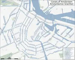 Map of the Amsterdam city centre with its canals.
