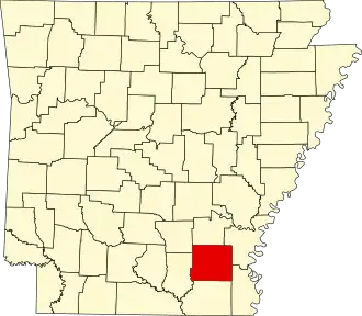 Map of Arkansas highlighting Drew County