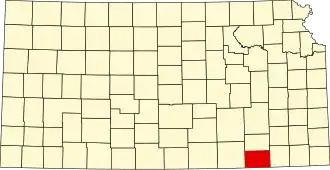 Map of Kansas highlighting Chautauqua County