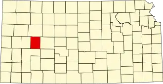 Map of Kansas highlighting Lane County