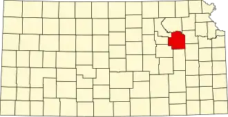 Map of Kansas highlighting Wabaunsee County