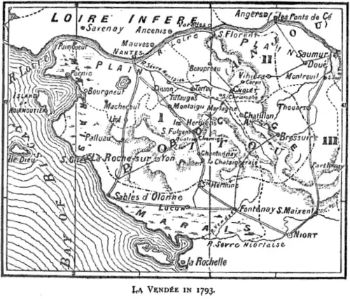 Map from a book "Francois-Severin Marceau (1769-1796)" by Thomas George Johnson published in 1896 in London.