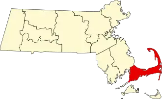 Map of Massachusetts highlighting Barnstable County