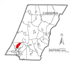 Map of Cambria County, Pennsylvania highlighting Middle Taylor Township