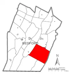 Map of Bedford County, Pennsylvania highlighting Monroe Township