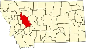 Map of Montana highlighting Lewis and Clark County