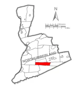 Map of Northumberland County, Pennsylvania highlighting West Cameron Township