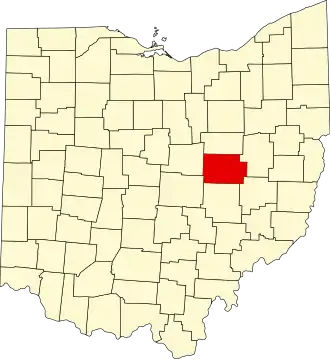 State map highlighting Coshocton County