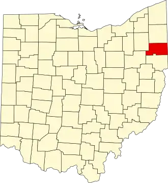 State map highlighting Mahoning County