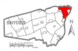 Map of Snyder County, Pennsylvania highlighting Monroe Township