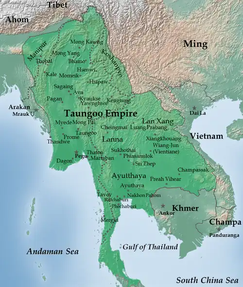 Toungoo dynasty at its greatest extent (1580)