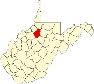 Map of West Virginia highlighting Doddridge County