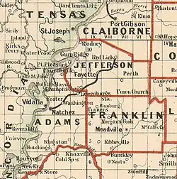 Map of railroad line in Adams County and Jefferson County c. 1879