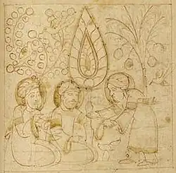 Maqamat, British Library, Ms. Or. Add. 7293 (detail). Abū Zayd and his audience (maqāma 3)