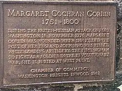 Margaret Corbin plaque on Margaret Corbin Drive in Fort Tryon Park