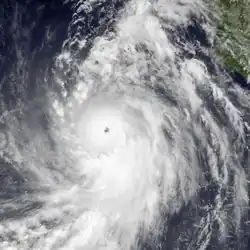 A photograph of a powerful hurricane off the Pacific coast of Mexico