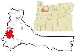 Location within Marion County and Polk County in Oregon