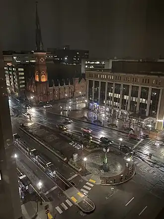 South half of Market Square, as seen at night