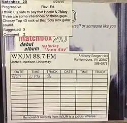 Matchbox 20 Compact Disc from the WXJM College Radio Library 1997