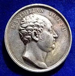 Presentation medal of the Bayerische Ständeversammlung 1819 to King Maximilian I Joseph, on the first anniversary of the constitution of 1818, obverse