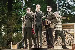 Kevin, Axel and Jakob performing during a rehearsal at Melodifestivalen 2025.