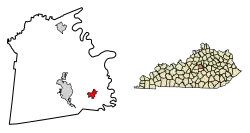 Location of Burgin in Mercer County, Kentucky.