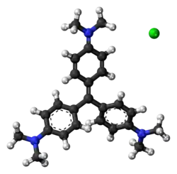 Ball-and-stick model of crystal violet as a chloride salt