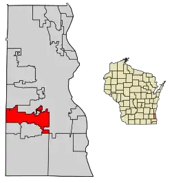 Location of Greenfield in Milwaukee County, Wisconsin.