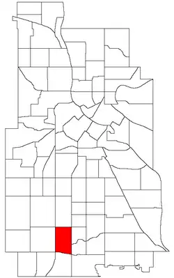 Location of Tangletown within the U.S. city of Minneapolis