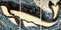 “Miyamoto no Musashi Attacking the Giant Whale”, by Utagawa Kuniyoshi, 1847-1850