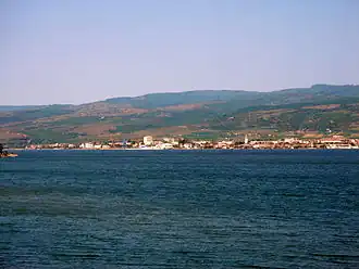 Moldova Nouă as seen from Serbia, across the Danube