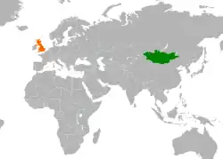 Map indicating locations of Mongolia and United Kingdom