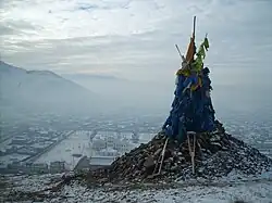 An ovoo on the sacred mount above Dambadarjaalin Monastery in Ulaanbaatar