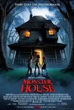 Film poster showing the film's main protagonists gazing upon the titular haunted house. The tagline "There goes the neighborhood." appears at the top of the poster and the title and the names of the cast and crew appears at the bottom of the poster.