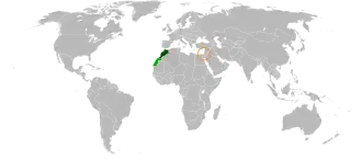 Map indicating locations of Morocco and Israel