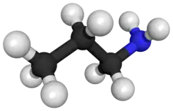 Ball and stick model of propylamine